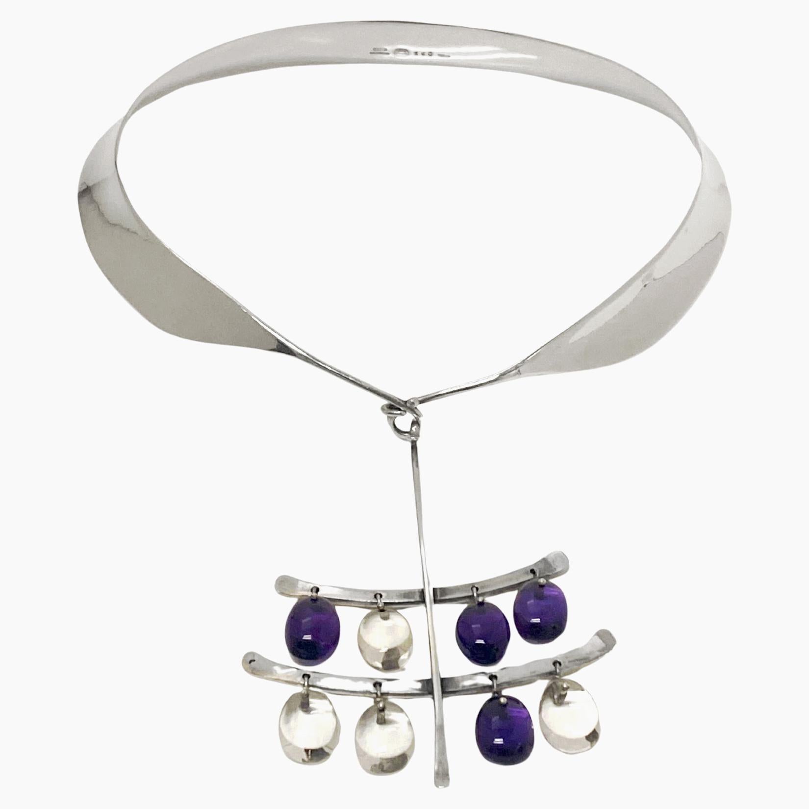 Taille ovale Collier en quartz améthyste Georg Jensen Torun, vers 1960 en vente