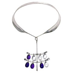 Georg Jensen Torun Sterling Amethyst Quartz Necklace, circa 1960