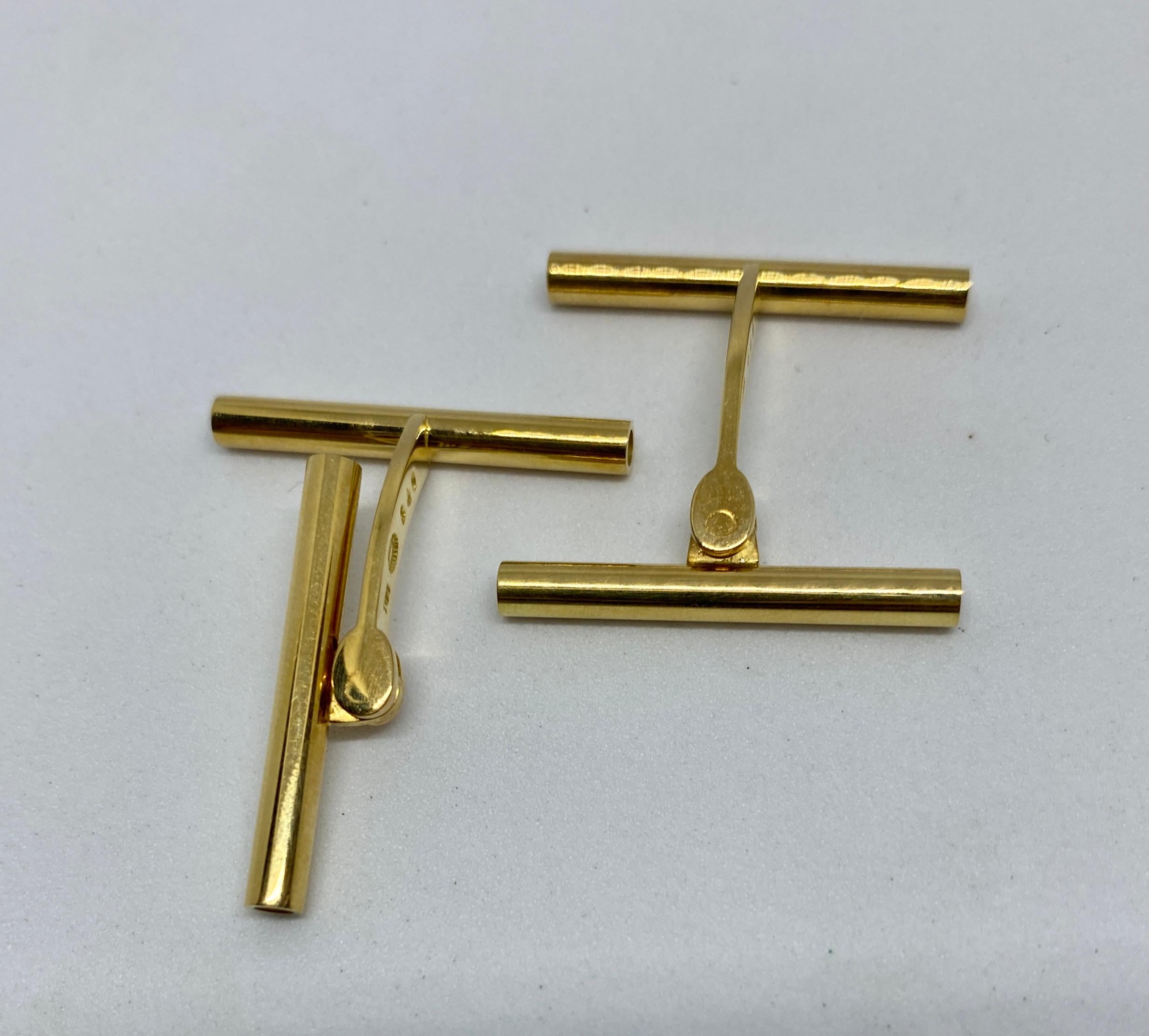 Tubular Cufflinks in 18K Yellow Gold by Georg Jensen In Excellent Condition For Sale In San Rafael, CA