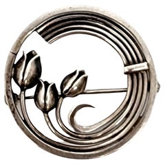 Georg Jensen USA Sterling Silver 23 Round Circle Tulip Pin/Brooch #14680