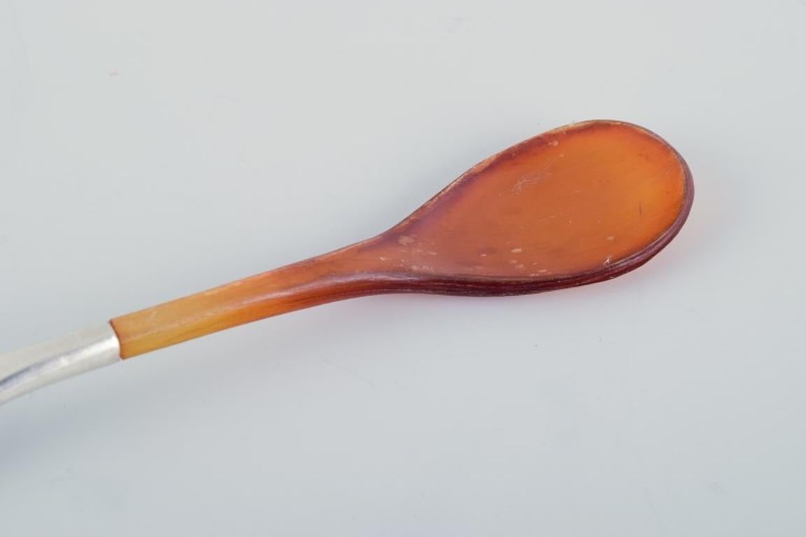 Early 20th Century Georg Jensen, Viking, rare salt spoon with amber-colored horn handle.