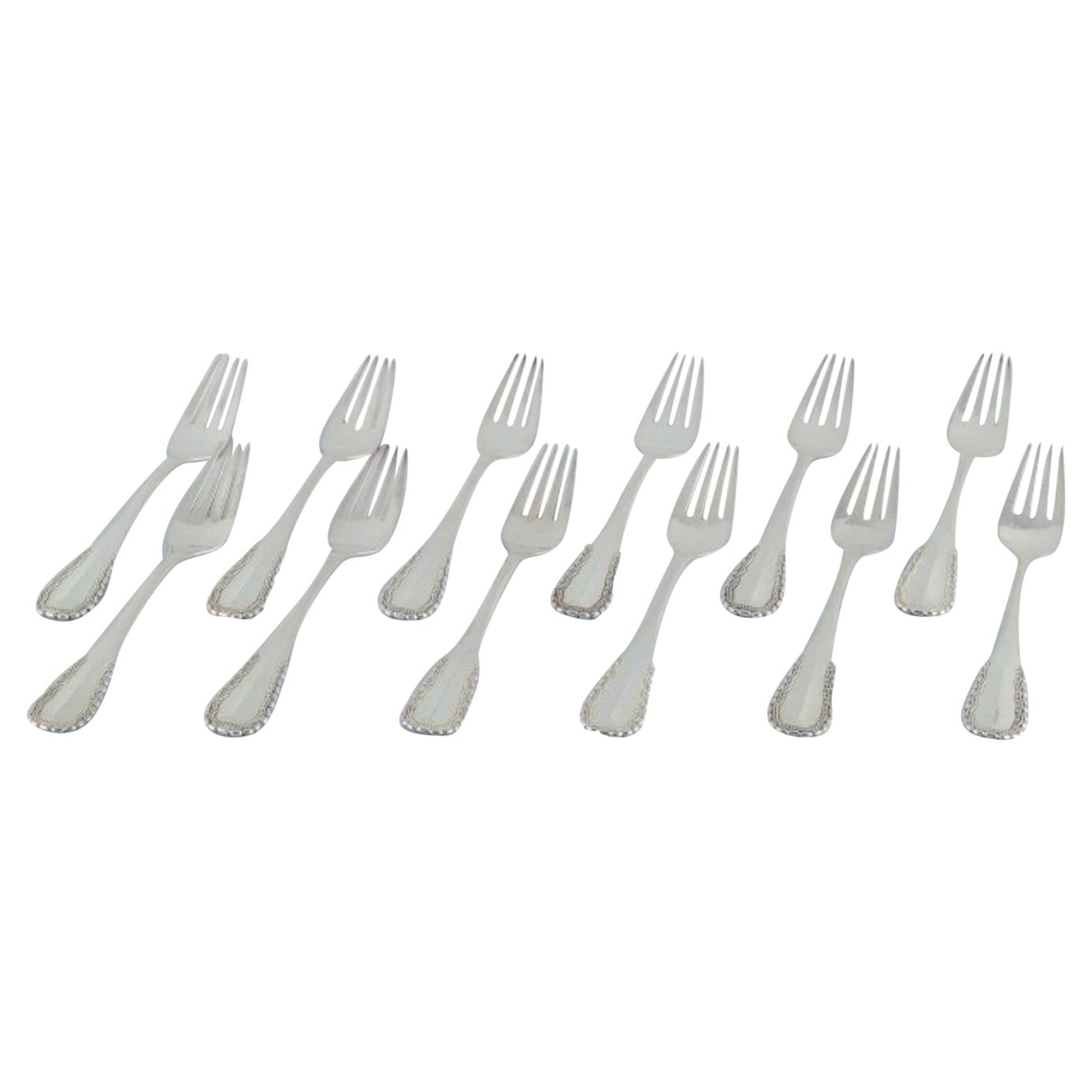 Georg Jensen, Viking,  zwölf große Tafelgabeln aus Silber und Sterlingsilber
