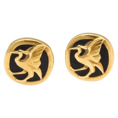 Georg Jensen Vintage Black Matte Enamel Yellow Gold Cufflinks