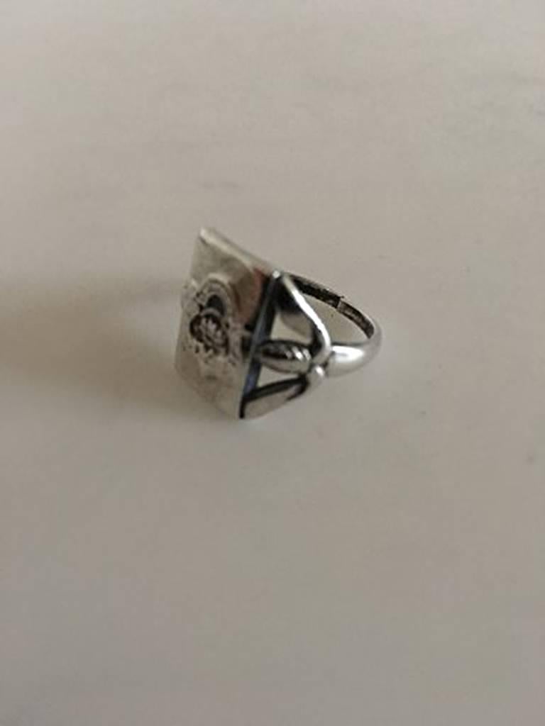 Georg Jensen Vintage Sterling Silver Wilson College (Pennsylvania) Class Signet Ring. Ring Size 52 / US 6. Weighs 5 g / 0.20 oz. With latin text: Wilsonensis Sigillum Collegii - Ars Scientia et Religio. Used with wear.