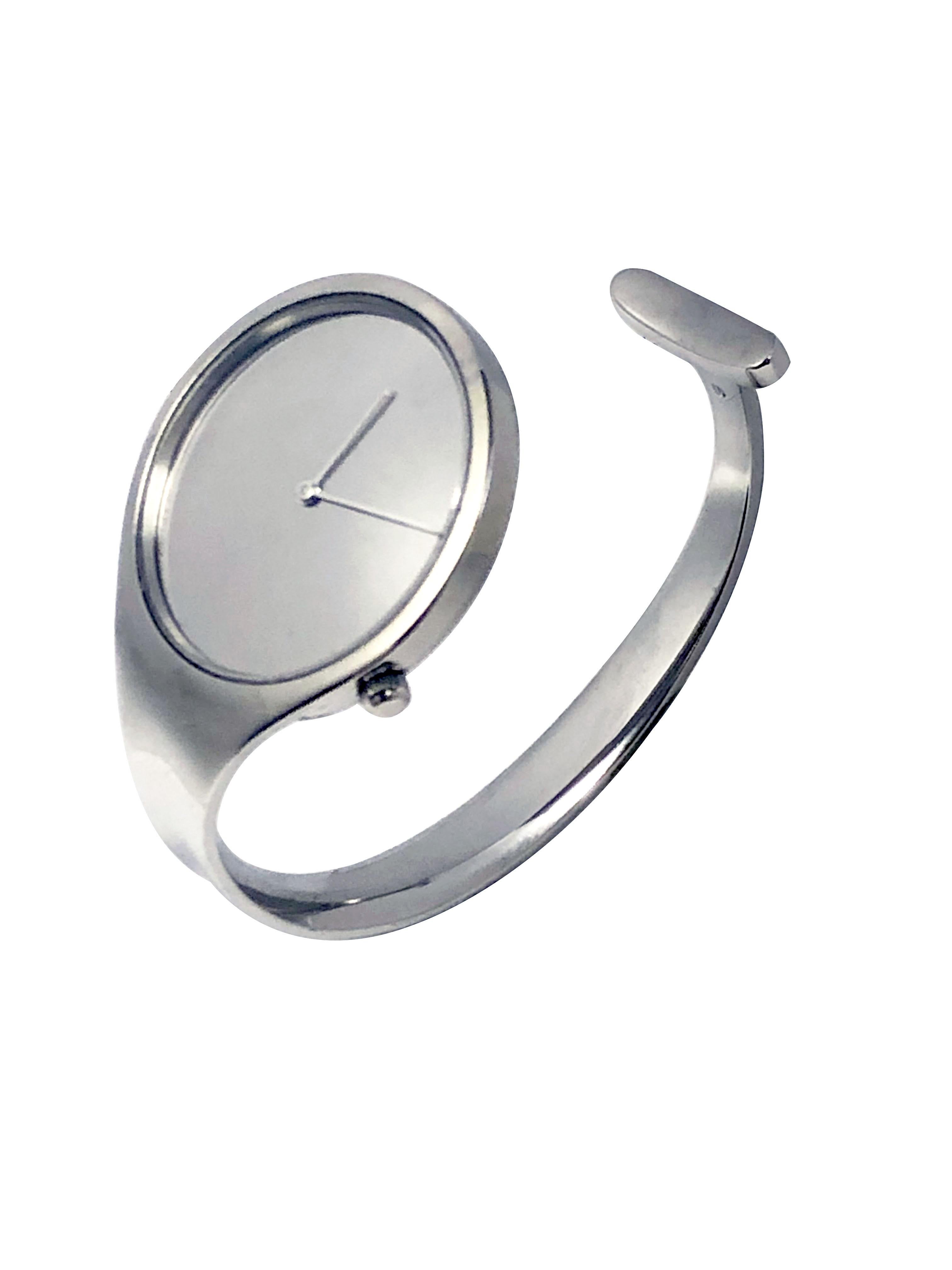 Circa 2005 Georg Jensen Vivianna Collection Ladies Wrist Watch, 26.5 MM Stainless Steel Water Resistant Case, 1/4 inch wide Stainless Steel Bracelet with an inside measurement of 6 1/2 inch and a 1 inch wide opening that will fit most wrists. Silver