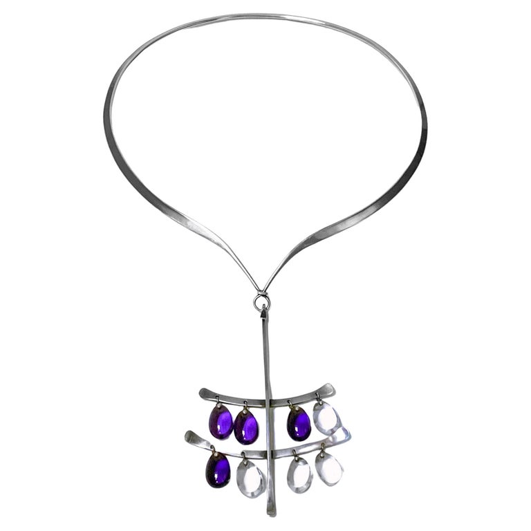 Collier Ras De Cou Vintage - Style Jensen/Torun - Inclusion Résine, Alliage - Bijou Moderniste Occasion