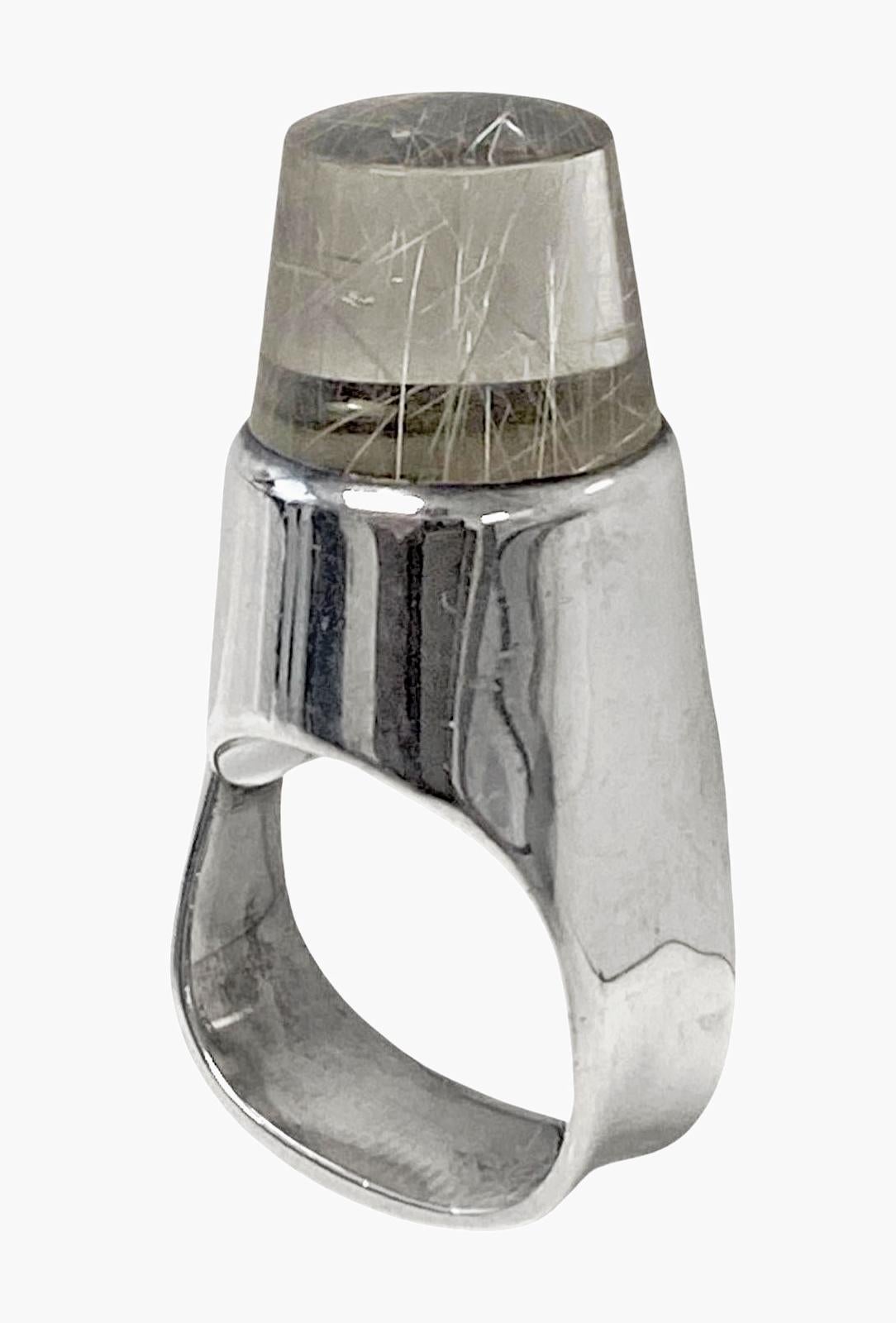 Modernist Georg Jensen Vivianna Torun Sterling Silver Rutilated Quartz Ring No. 151 For Sale