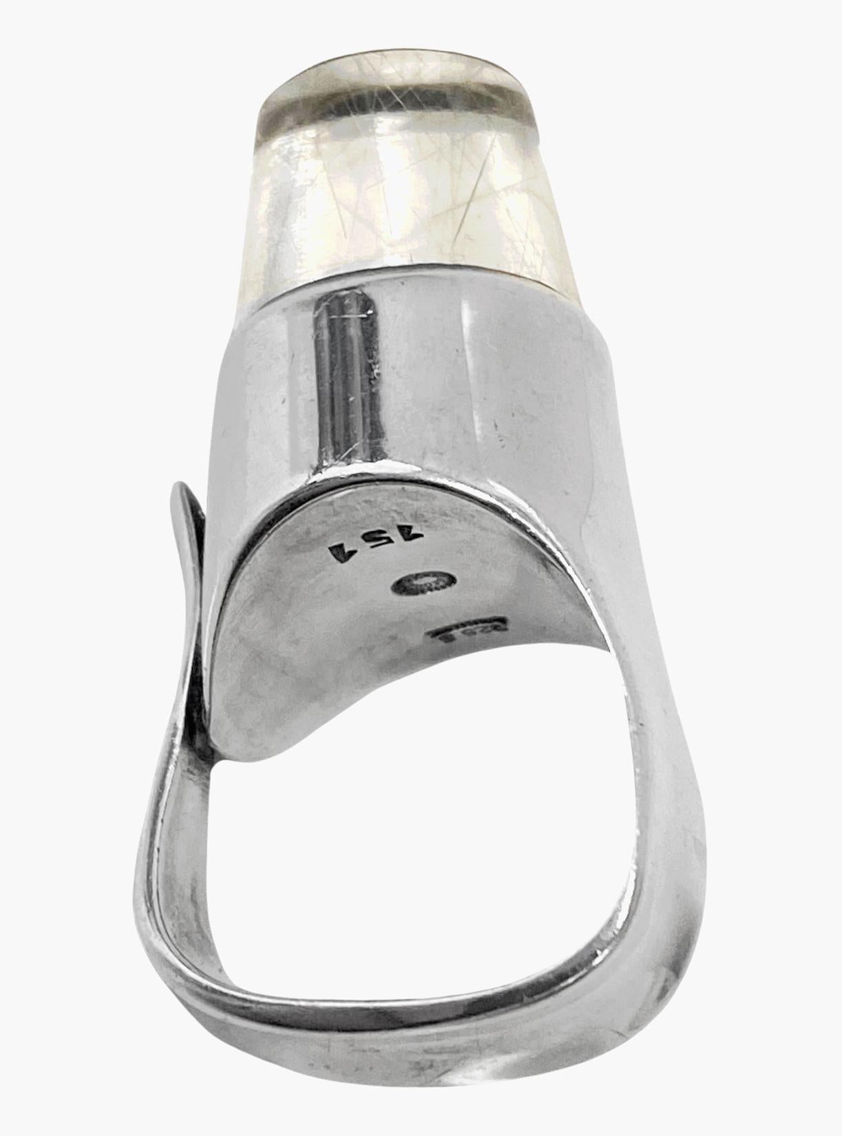 Cabochon Georg Jensen Vivianna Torun Sterling Silver Rutilated Quartz Ring No. 151 For Sale