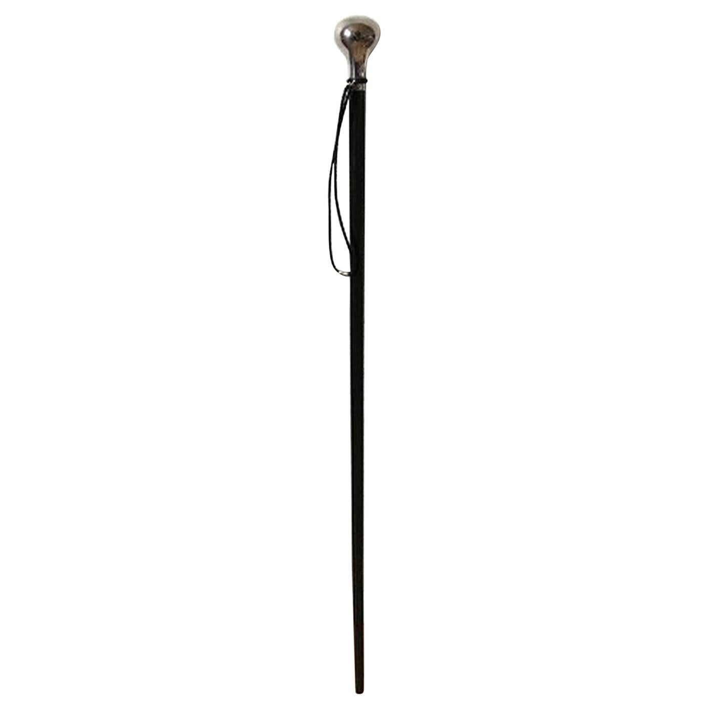 Georg Jensen Walking Stick in Black Lacquered Wood with Sterling Silver Knop