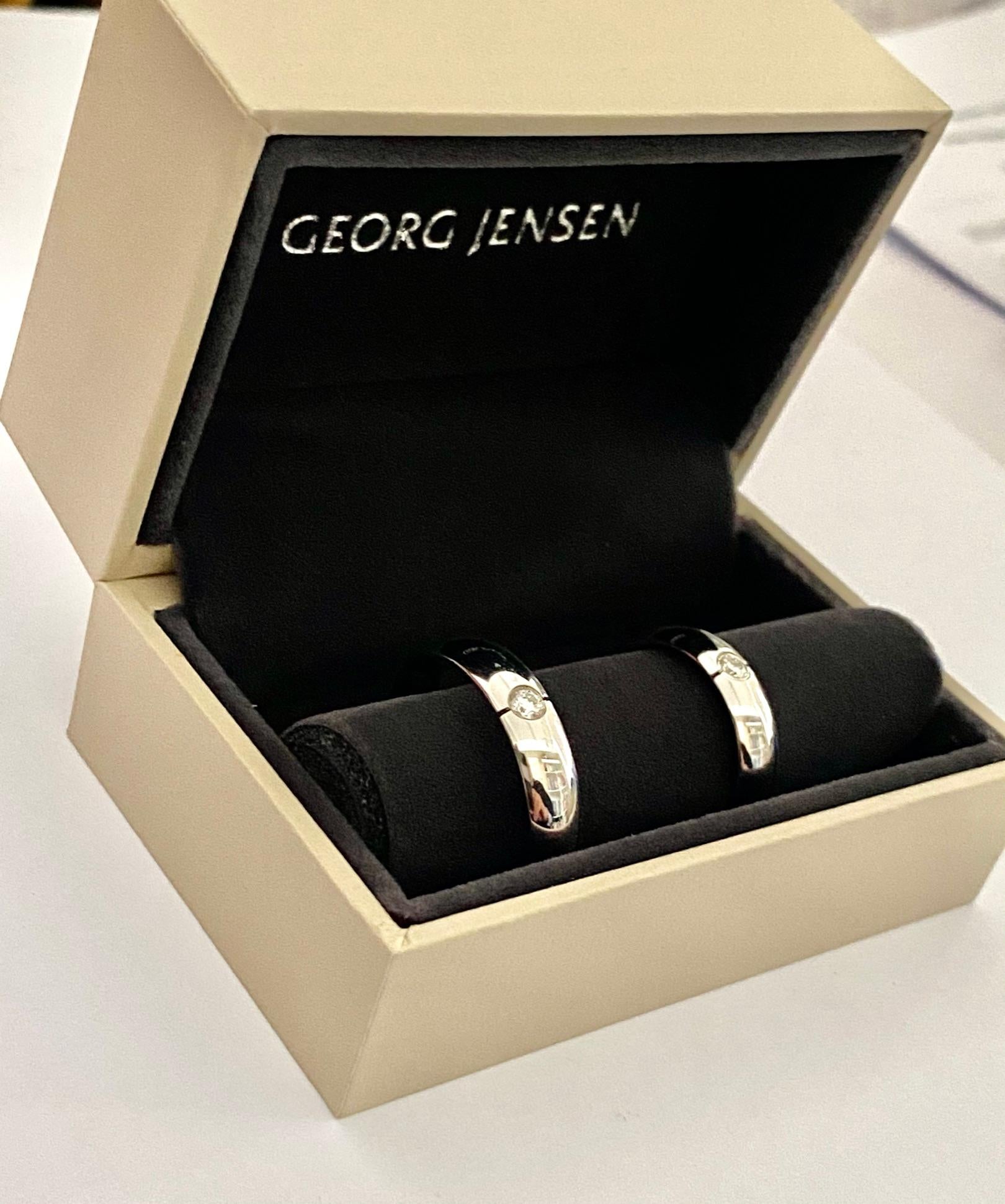Women's or Men's Georg Jensen, Wedding Rings, White Gold with Diamond For Sale