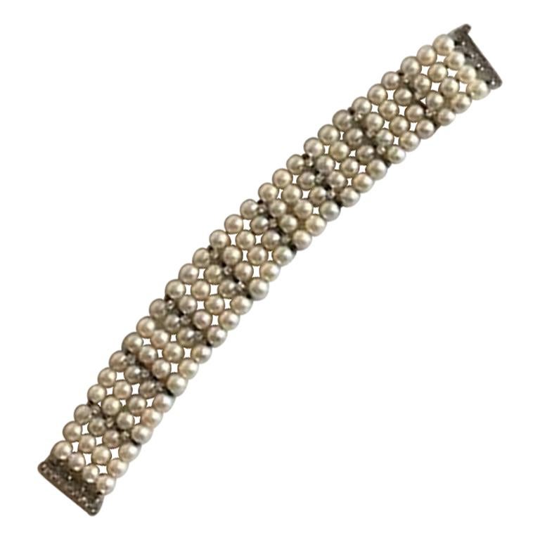 Georg Jensen & Wendel 14 Karat White Gold Bracelet with Pearls and Brillants For Sale
