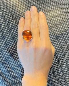 Georg Jensen & Wendel 1940 Art Deco Ring 18Kt Gold 49.41 Cts Diamonds Citrine