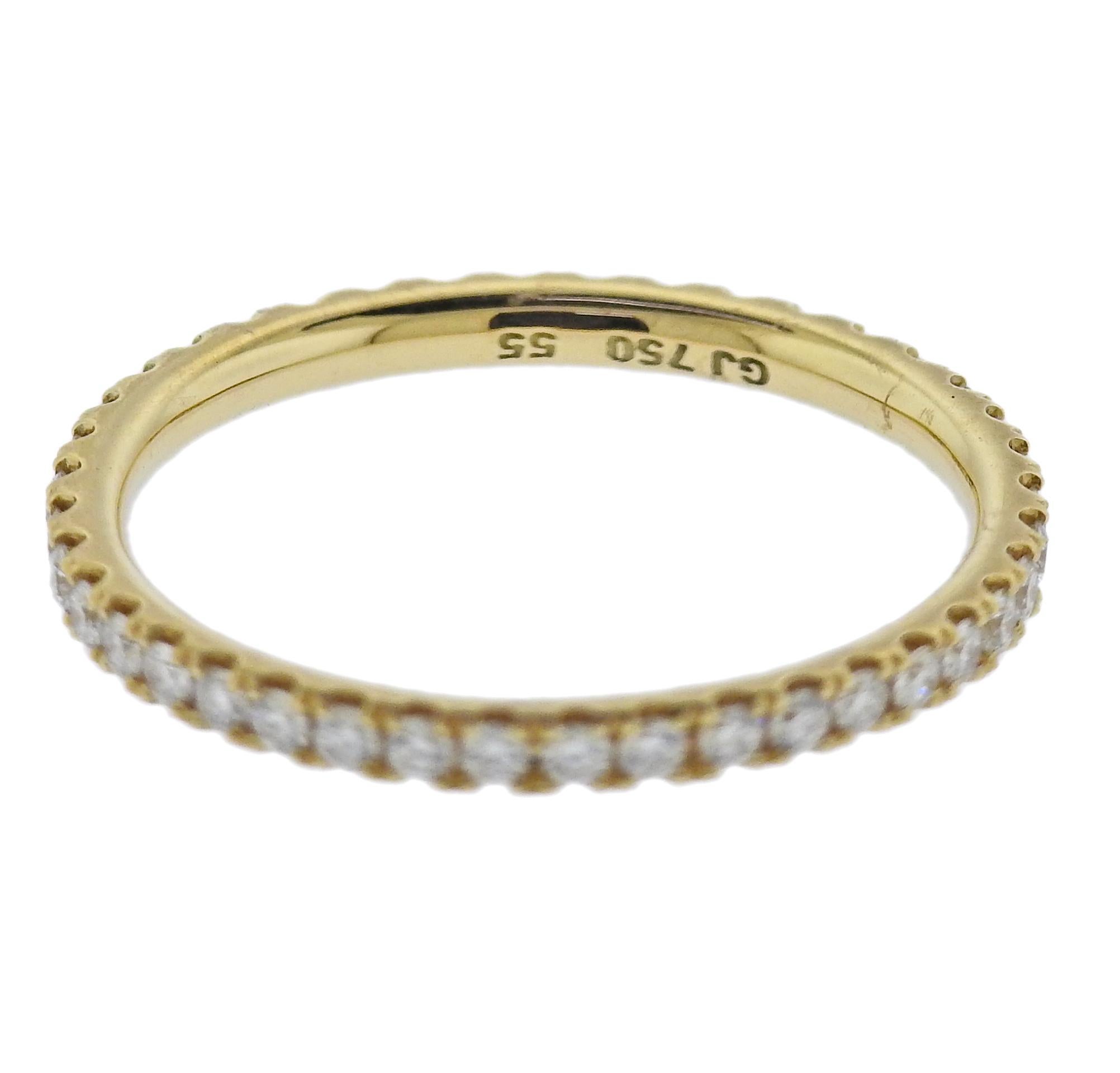 Brand new 18k yellow gold band ring by Georg Jensen, with approx. 0.49ctw G/VS diamonds. Model # 3572700. Ring is 2mm wide, Available in sizes: 51,52,53,54,55. Marked: GJ, 750, Ring size. Weight 2 grams. 