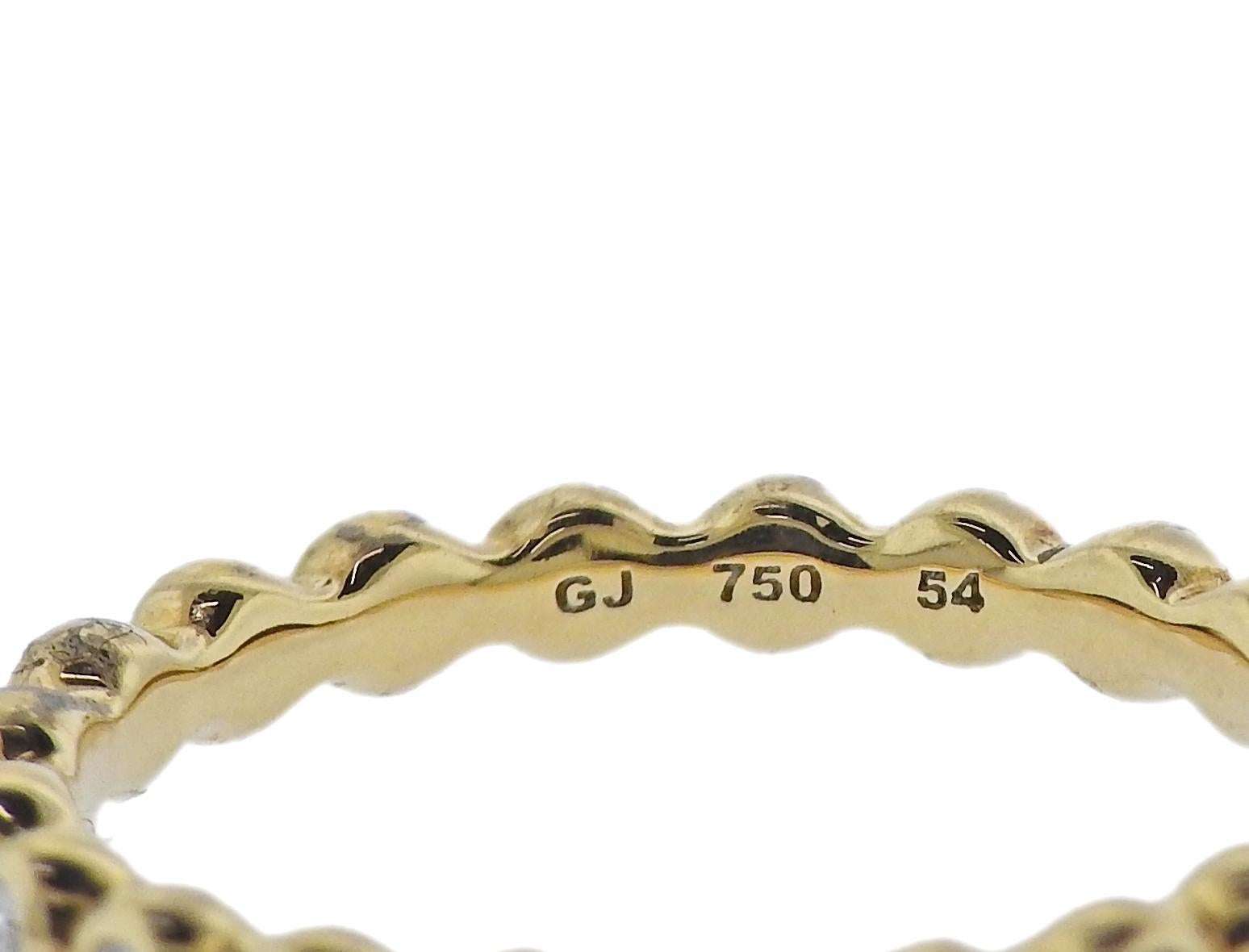 Brand new Georg Jensen Aurora 18k gold wedding band ring, with approx. 0.33ctw G/VS diamonds. Model #3572620. Marked: GJ, 750, Ring size. 	
Ring is 2 mm wide, Available in sizes: 52,53,54. Weight - 2.9 grams.