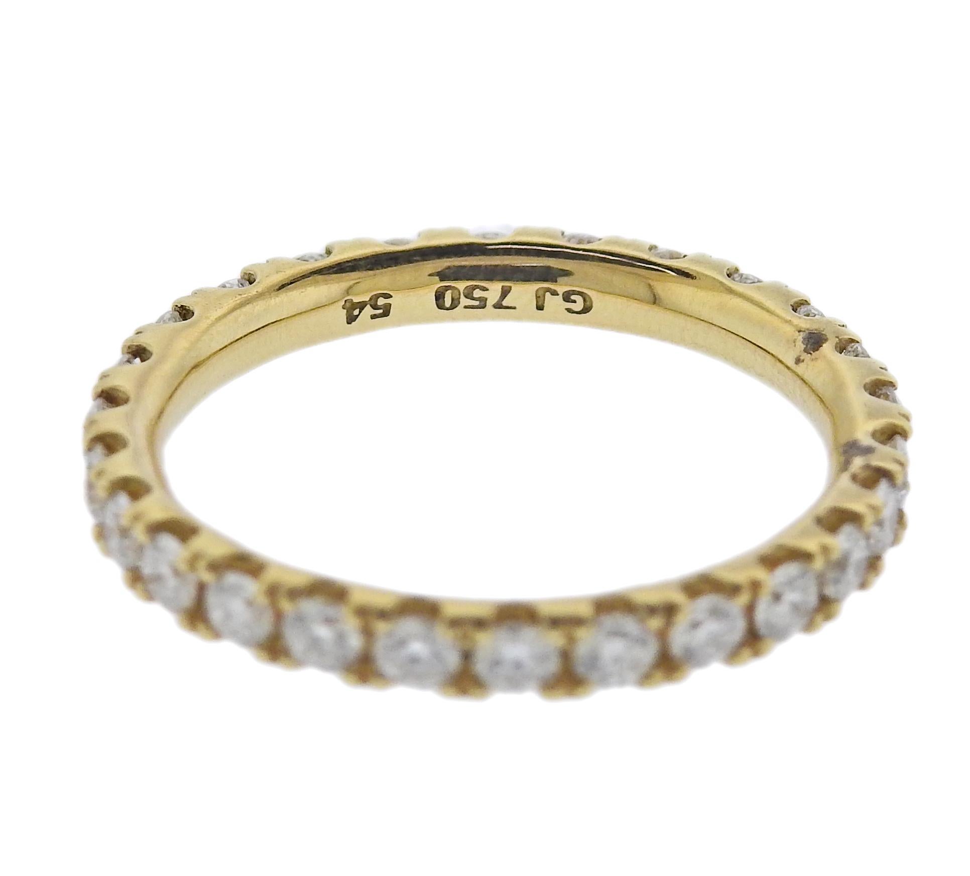 Brand new 18k yellow gold Aurora wedding band ring by Georg Jensen, with approx. 0.91ctw G/VS diamonds. Model # 35727800. Ring is 2mm wide, Available in sizes: 51,55. Marked: GJ, 750, ring size. Weight - 3 grams.