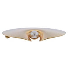Georg Jensen Yellow Gold Pearl Brooch Pin No. 1351