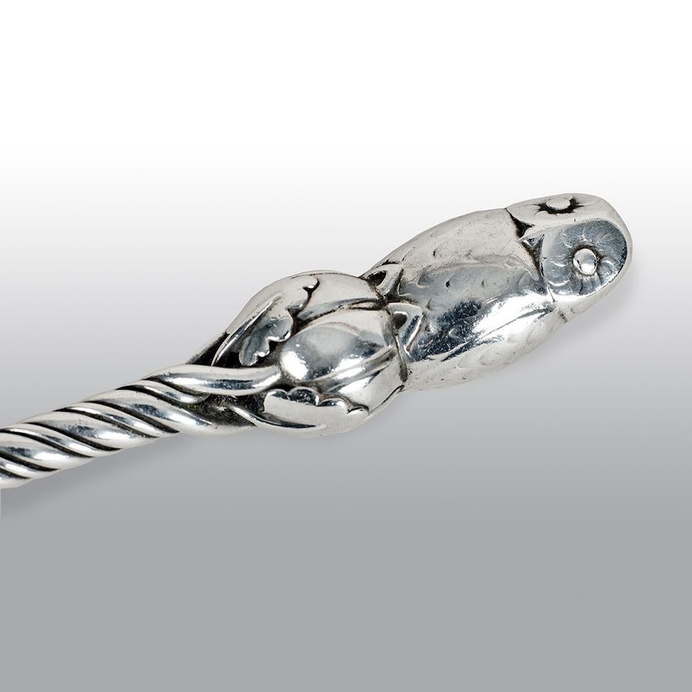 Silver Georg Jensen Owl Serving Spoon and Fork No.39 For Sale