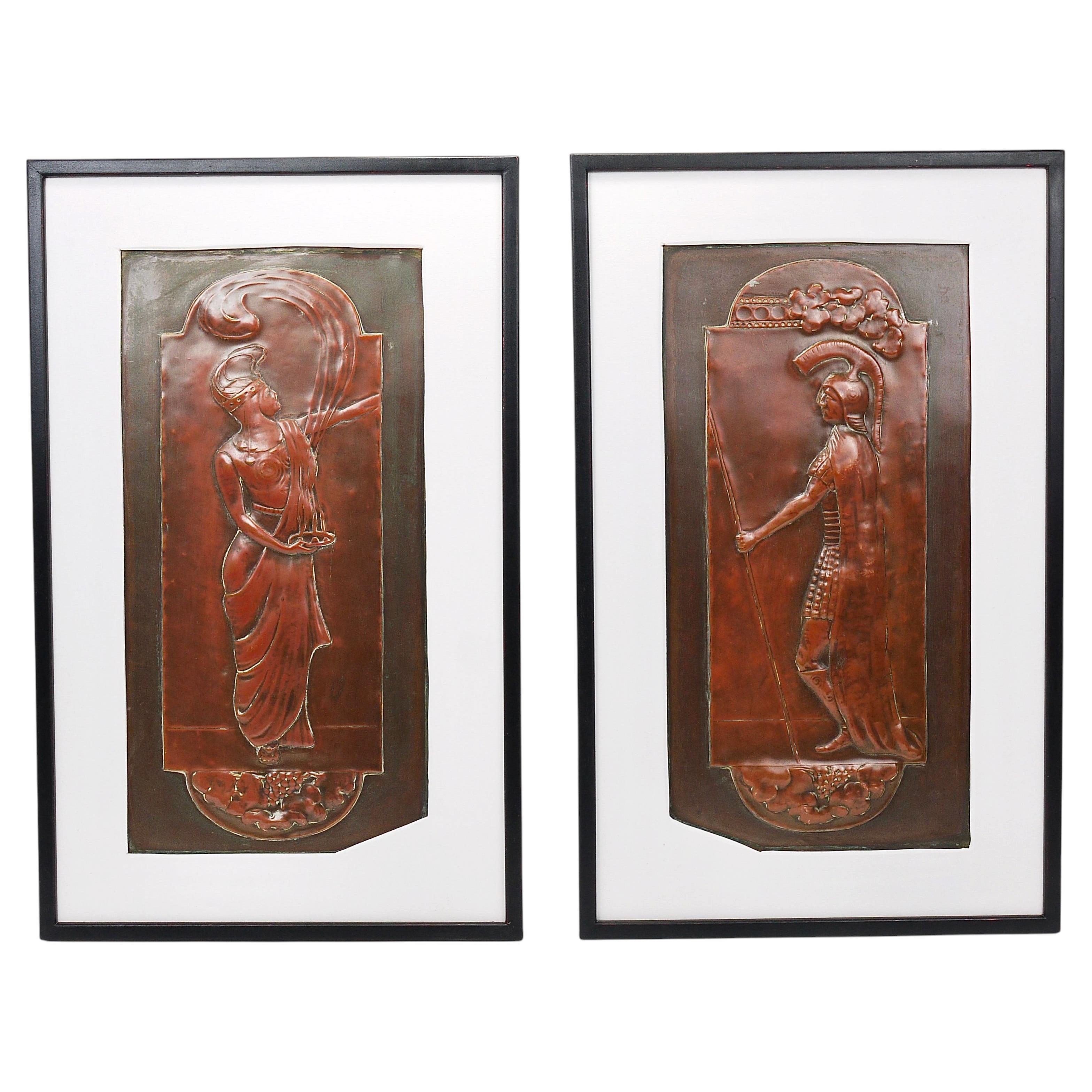 Georg Klimt Vienna Secession Pair Art Nouveau Relief Panels, Vienna, 1900s