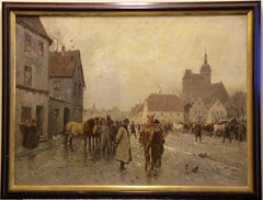 Georg Koch 1857-1936, "At the horse market" Oil on canvas circa 1900