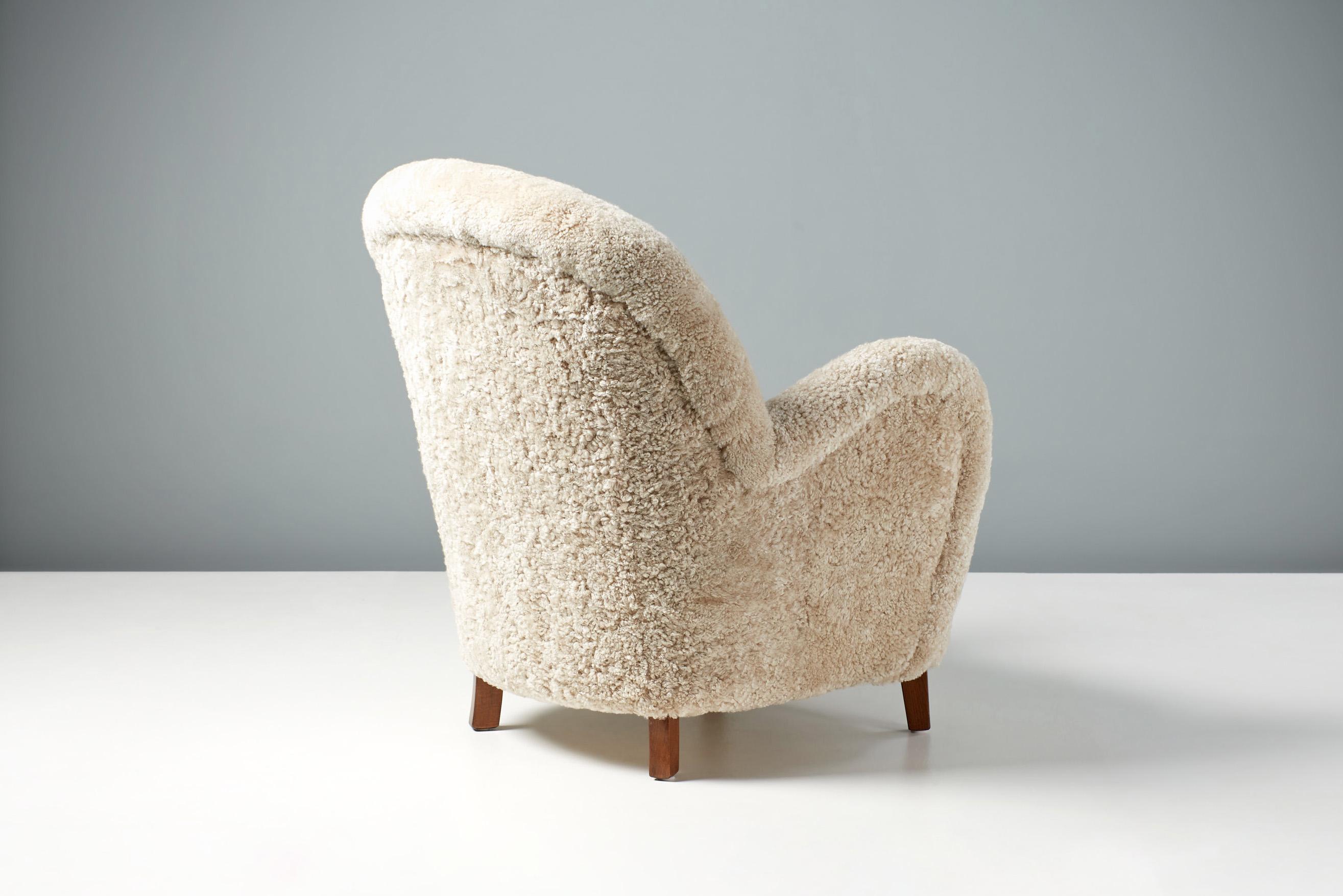 Scandinavian Modern Georg Kofoed 1930s Sheepskin Lounge Chair