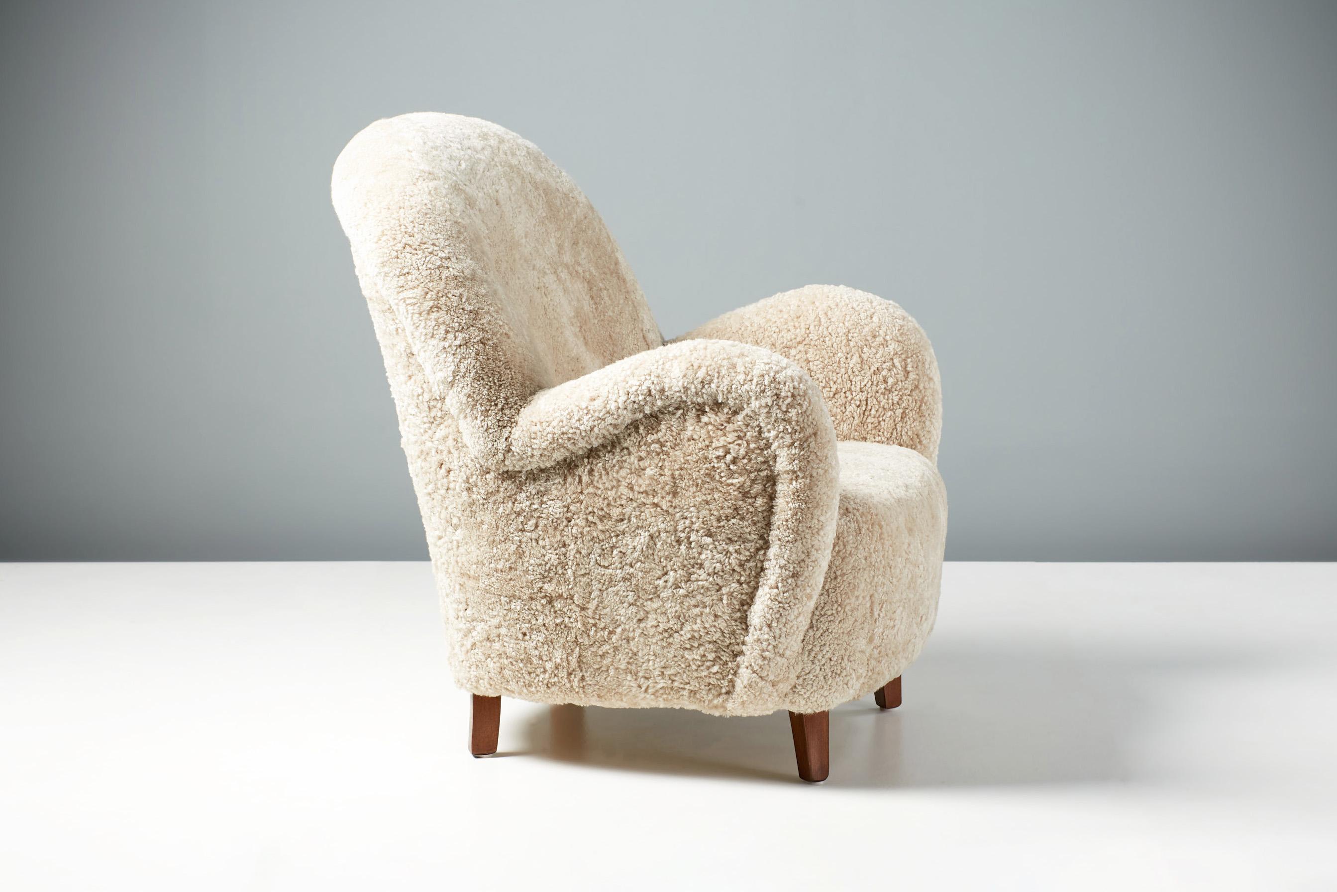 European Georg Kofoed 1930s Sheepskin Lounge Chair
