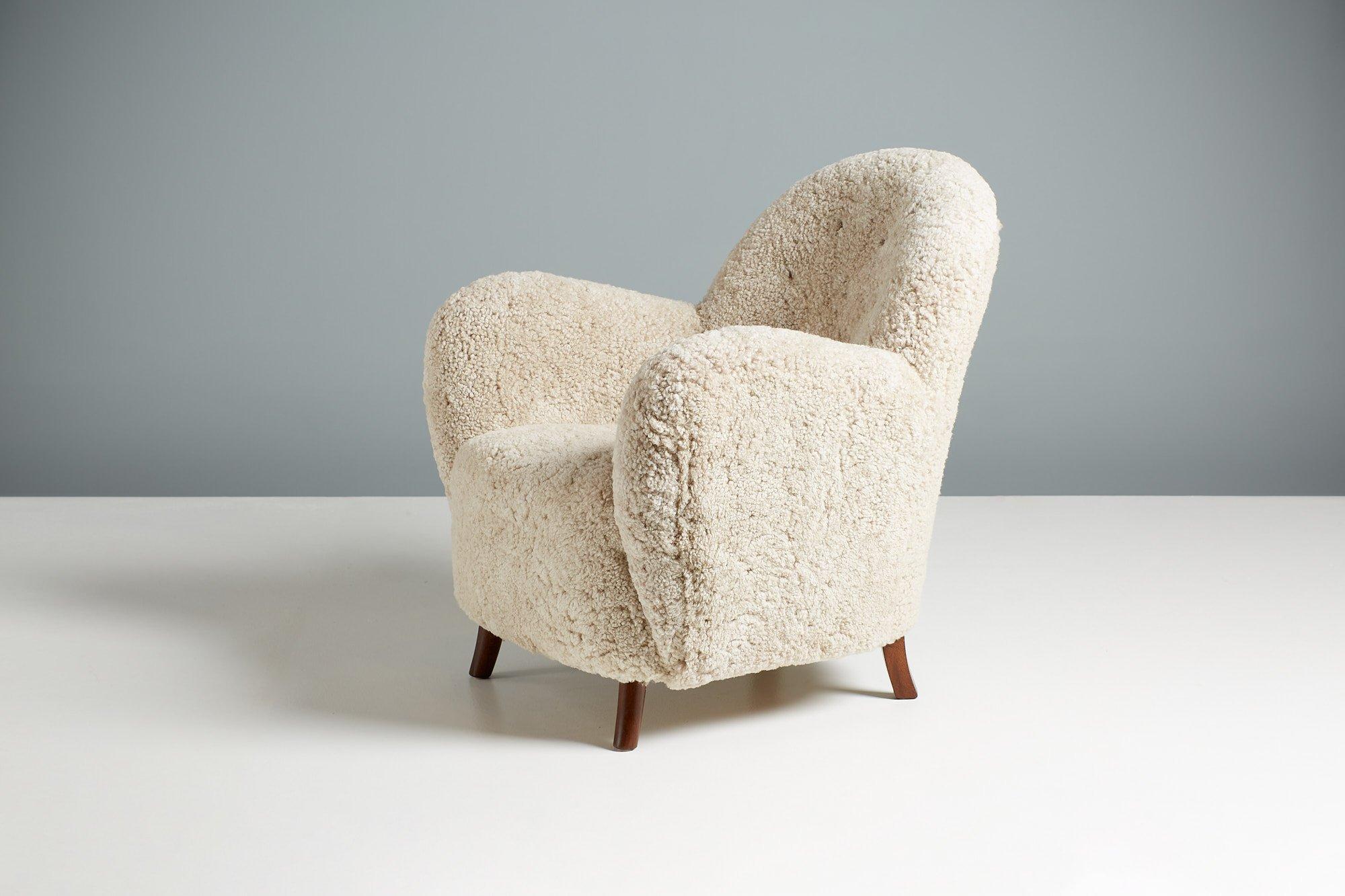 Scandinavian Modern Georg Kofoed 1940s Sheepskin Lounge Chair