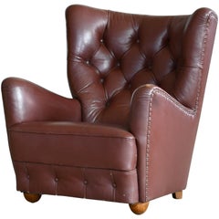 Georg Kofoed Attributed Danish 1940s Lounge Chair in Tufted Brown Leather