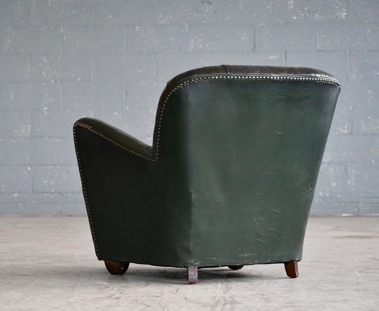 Kofoed Attributed Danish 1940s Lounge Chair in Tufted Dark Green Leather at 1stDibs dark