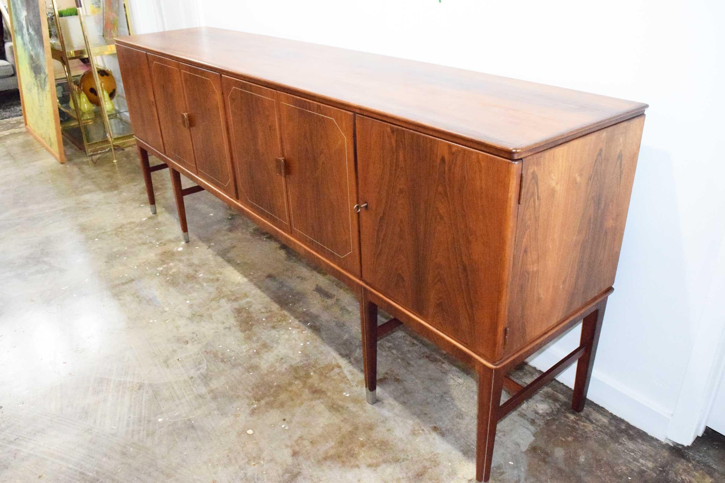 20th Century Georg Kofoed Large Brazilian Rosewood Credenza with Gold Inlays