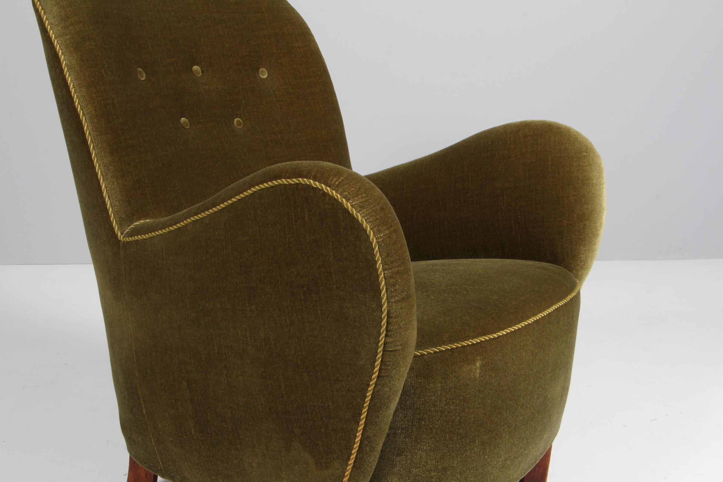 Georg Kofoed Lounge Chair with Green Velvet, Denmark, 1940s In Good Condition For Sale In Esbjerg, DK