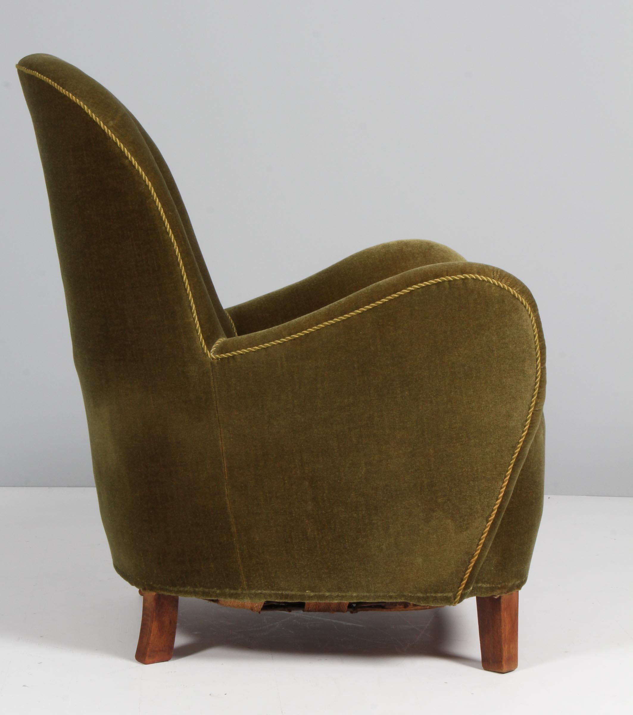 Beech Georg Kofoed Lounge Chair with Green Velvet, Denmark, 1940s For Sale