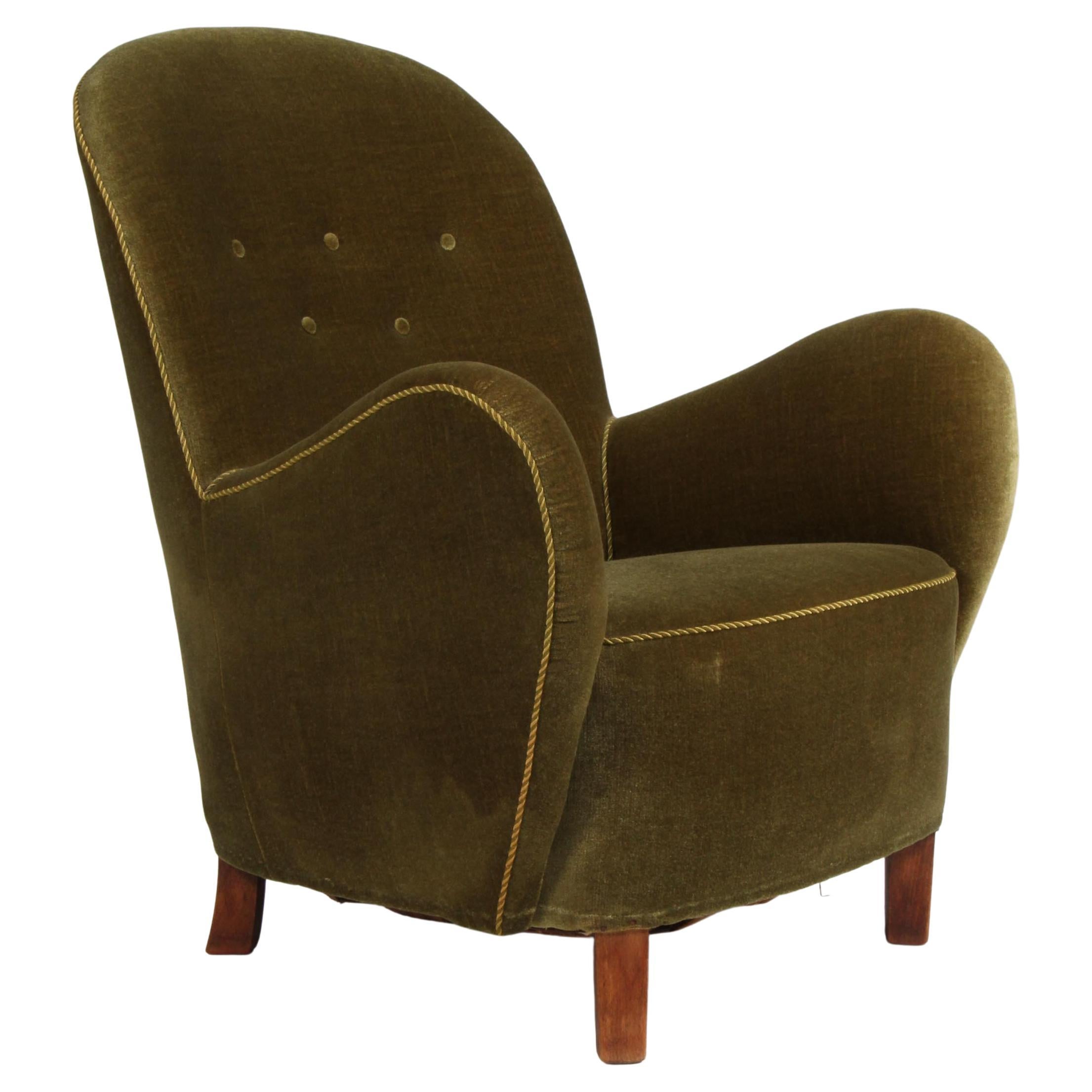 Georg Kofoed Lounge Chair with Green Velvet, Denmark, 1940s For Sale