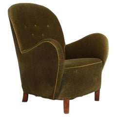 Vintage Georg Kofoed Lounge Chair with Green Velvet, Denmark, 1940s