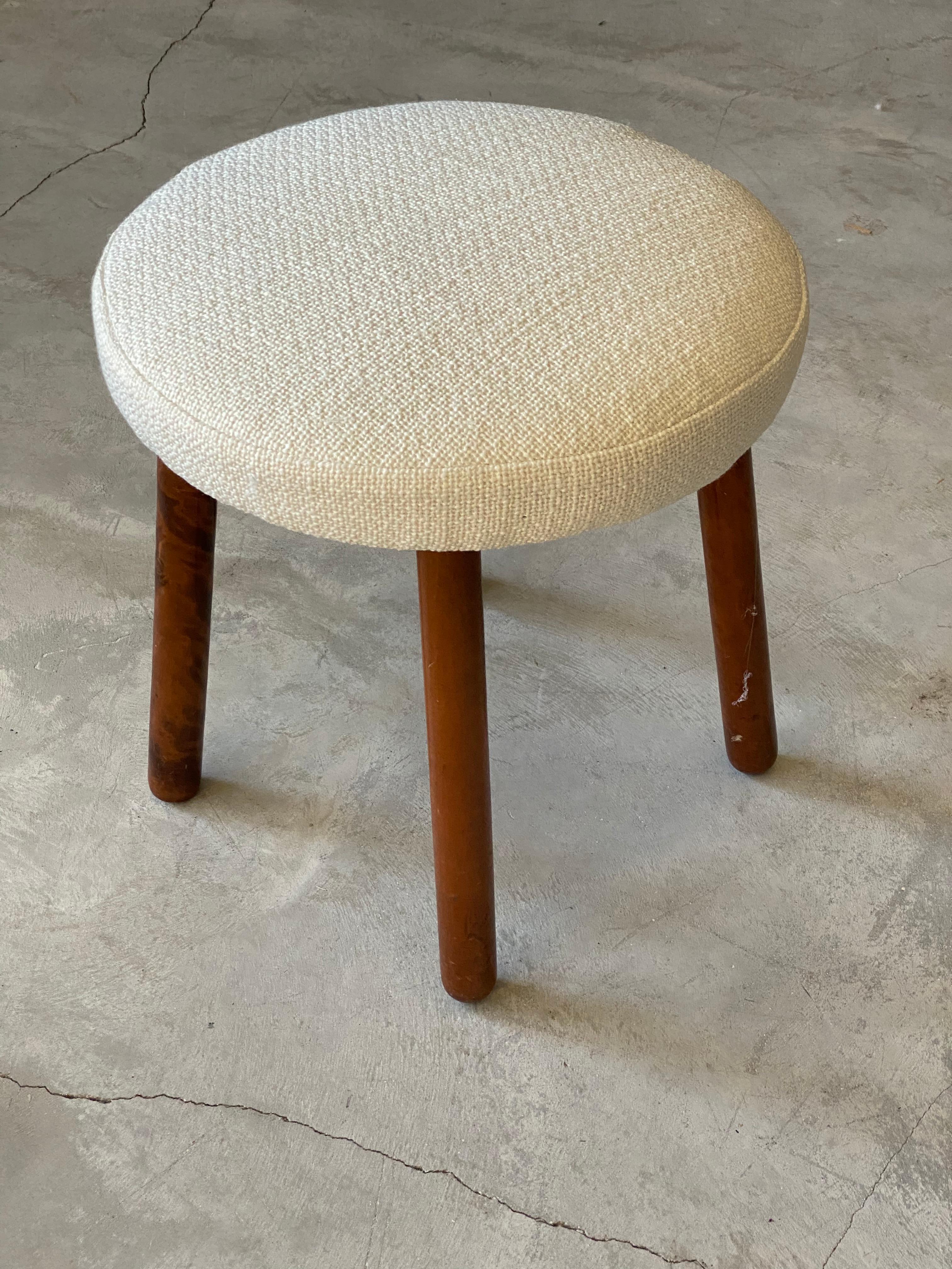 Mid-20th Century Georg Kofoed, Modernist Stool, Stained Wood, White Fabric, Denmark, 1940s