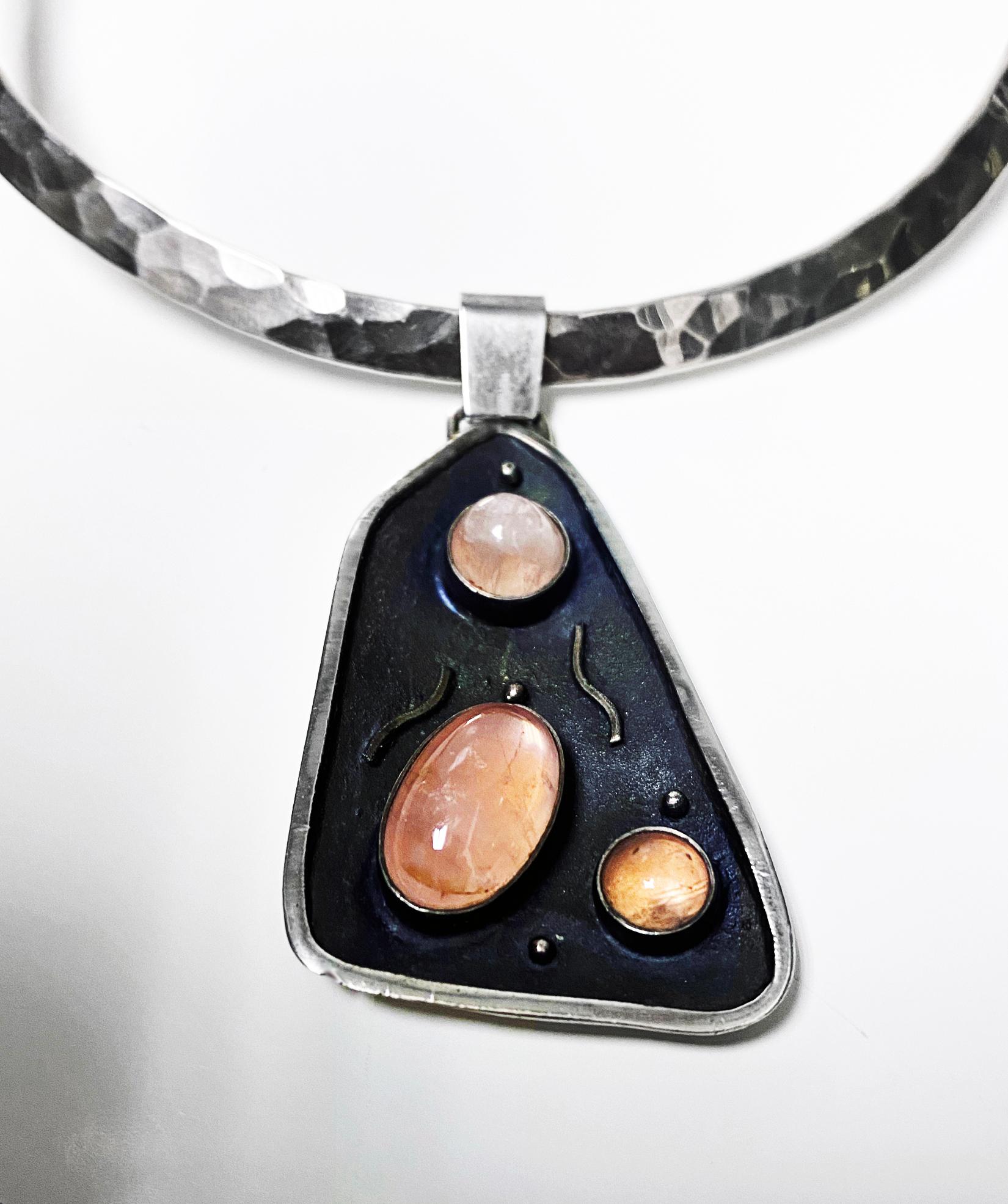 Cabochon Georg Kramer Modernist Silver and Rose Quartz Pendant, Germany, circa 1930