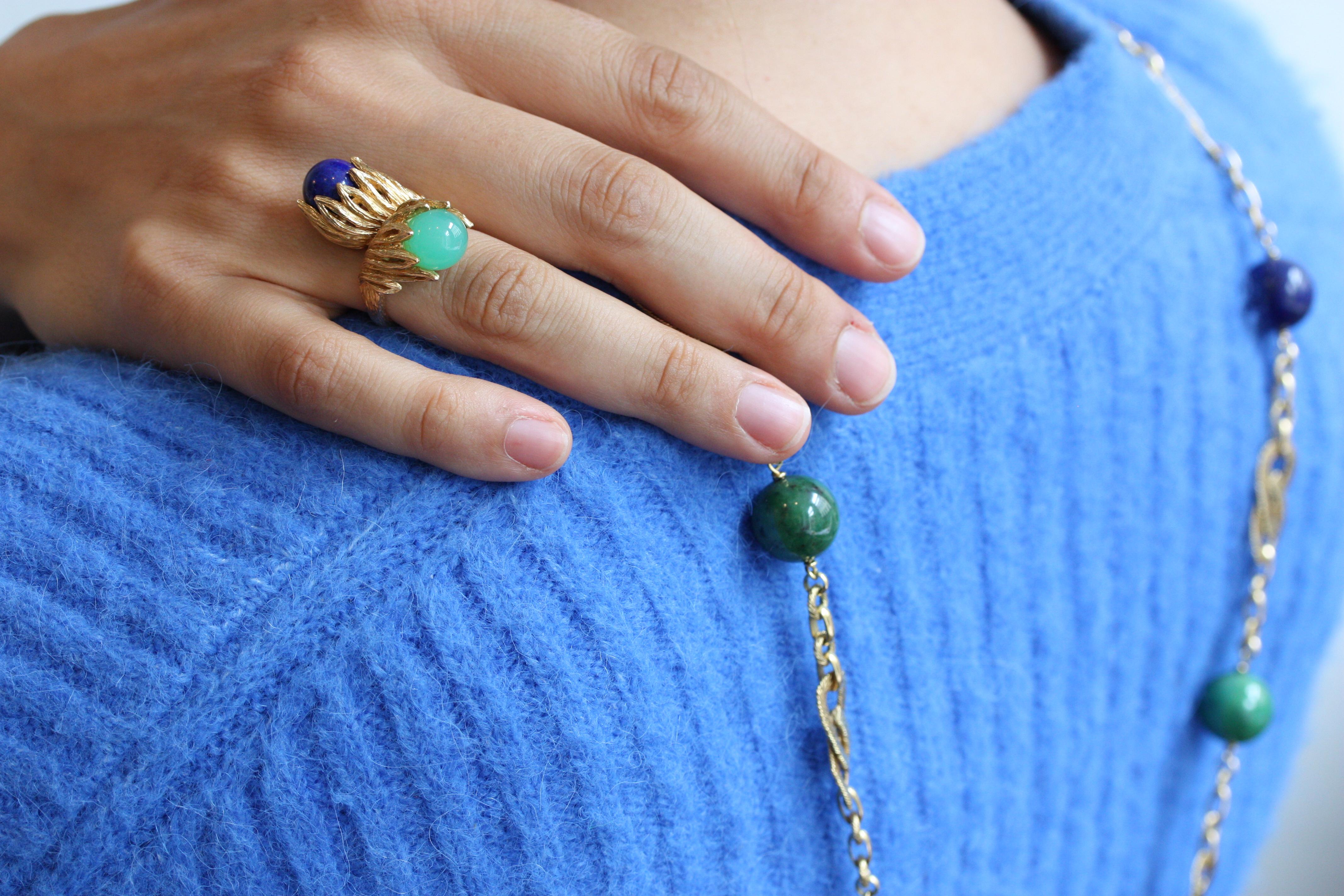 Georg Lauer 18 Carat Gold, Lapis and Calcedony 'Toi et Moi' Ring In Excellent Condition In Amsterdam, NL