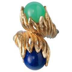 Georg Lauer 18 Carat Gold, Lapis and Calcedony 'Toi et Moi' Ring