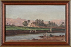Georg Macco "Oriental Landscape With Arabs"  Oil on Canvas, Signed