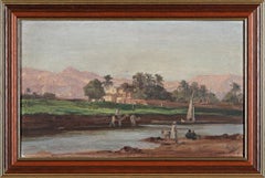 Georg Macco - Georg Macco "Oriental Landscape With Arabs" Oil on Canvas, Signed Georg Macco "Oriental Landscape With Arabs" Oil on Canvas, Signed