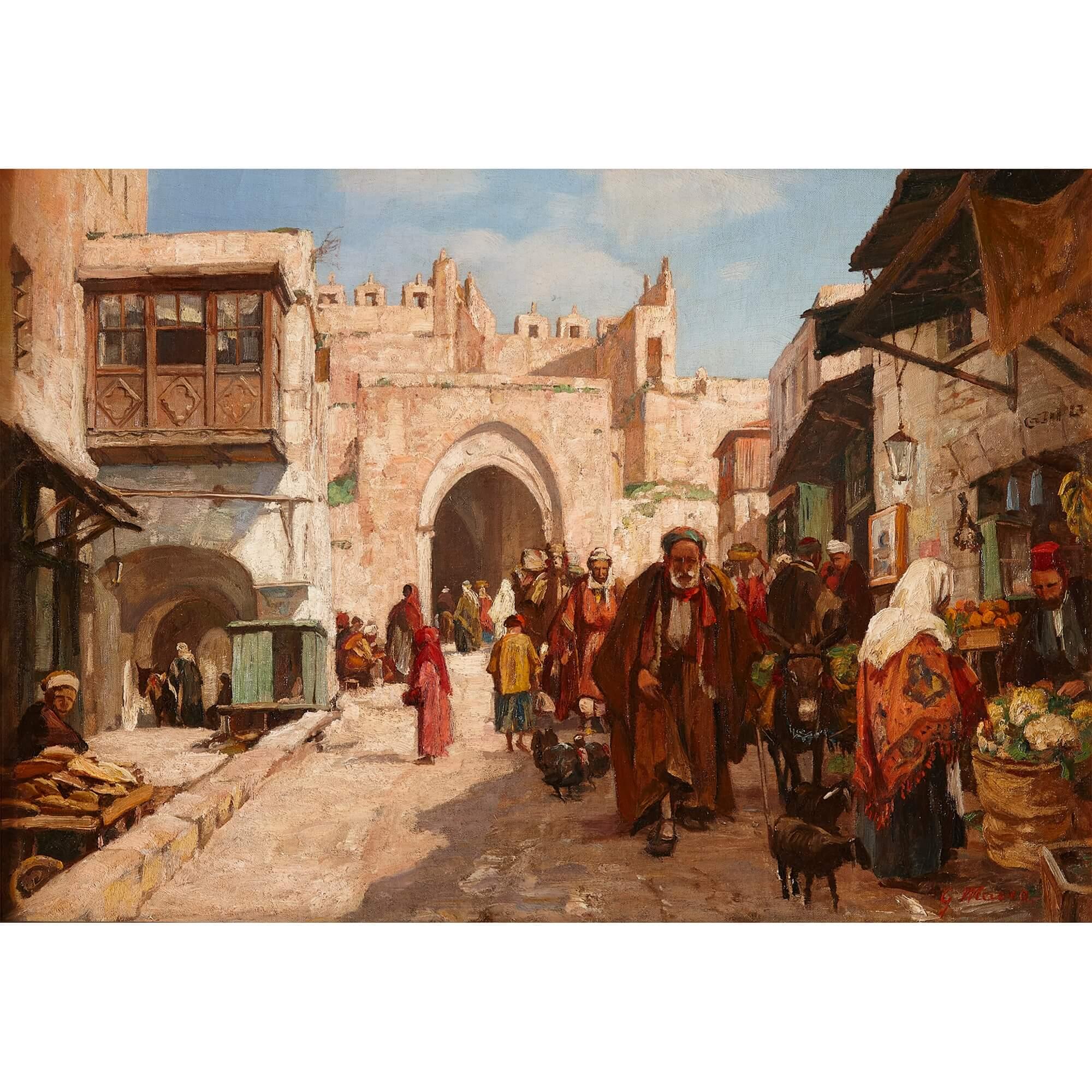 Peinture à l'huile orientaliste du portail de Syrie à Jérusalem par Macco - Painting de  Georg Macco