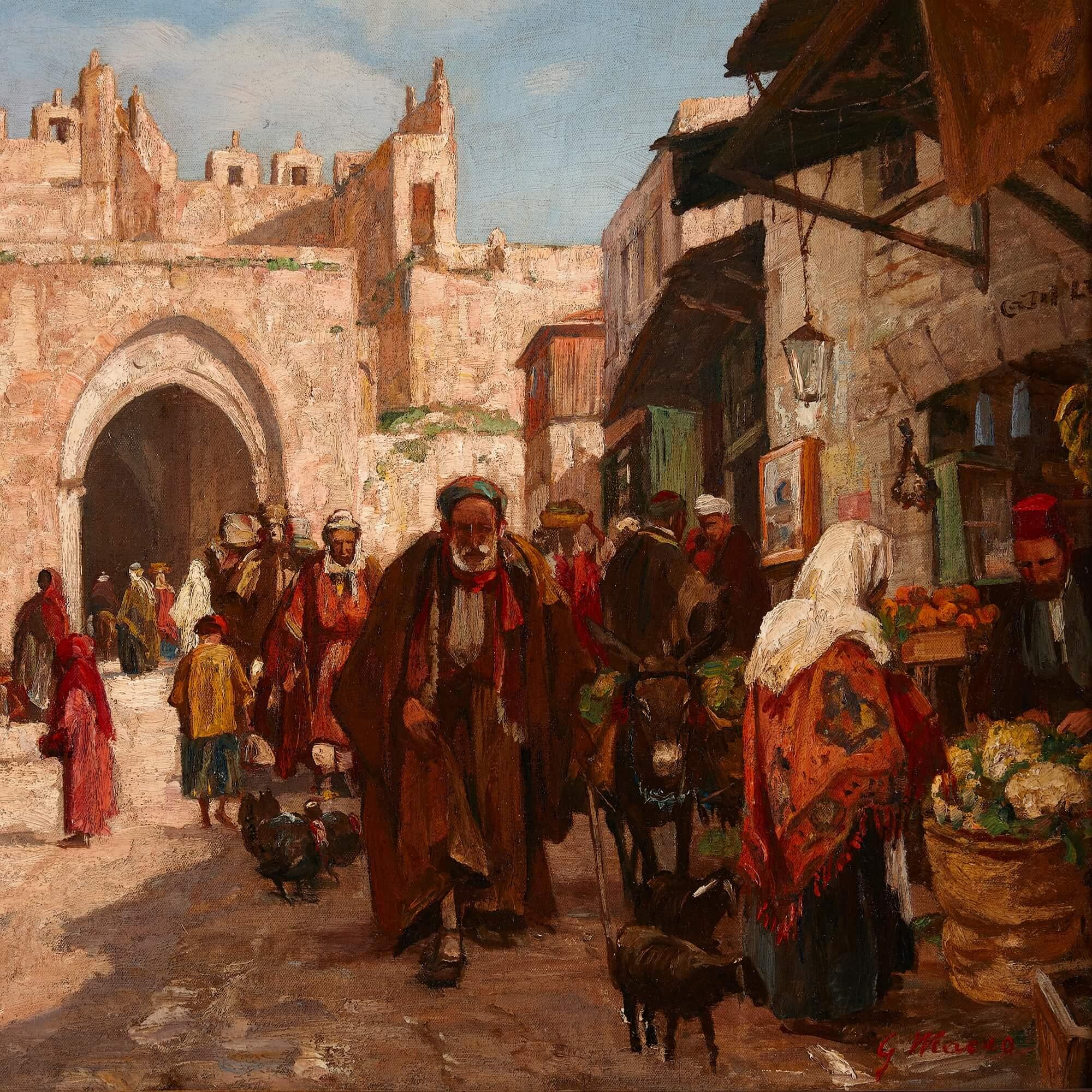 Peinture à l'huile orientaliste du portail de Syrie à Jérusalem par Macco - Romantique Painting par  Georg Macco