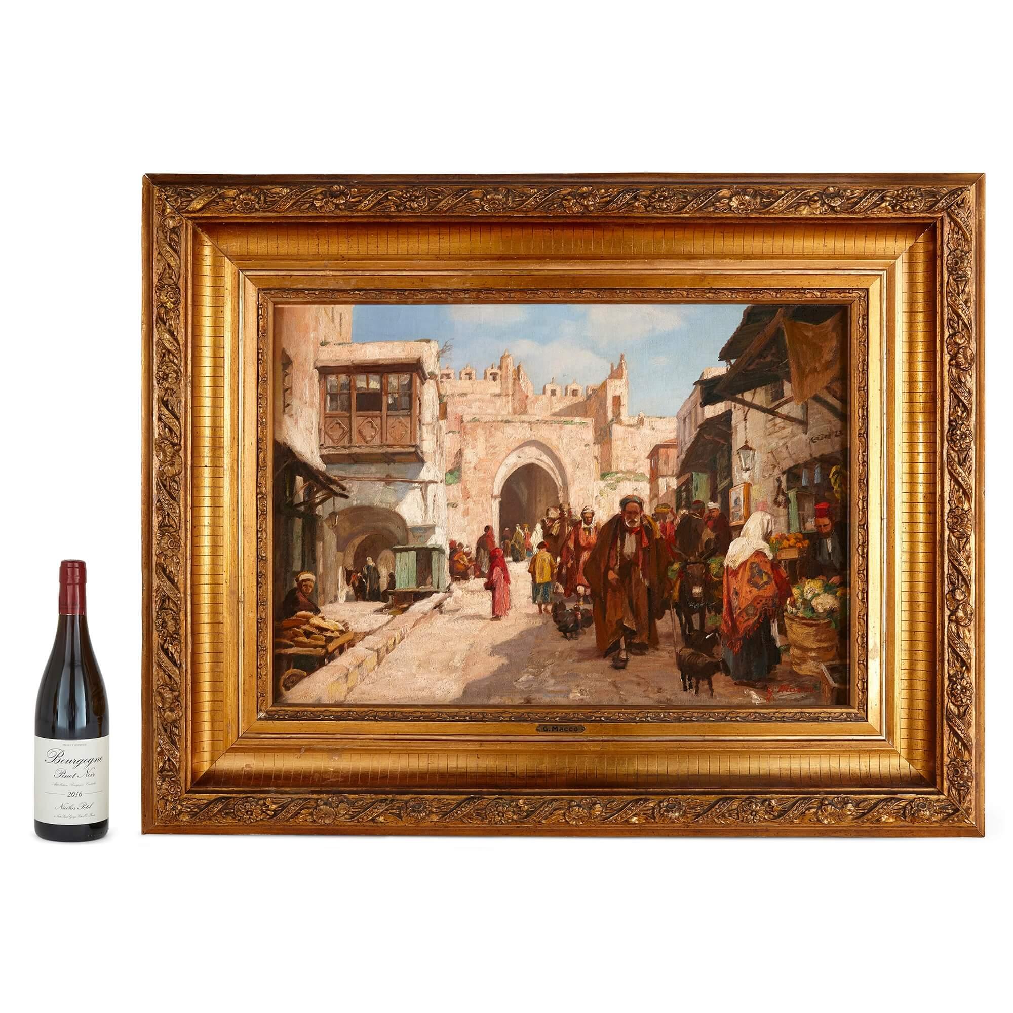 Peinture à l'huile orientaliste du portail de Syrie à Jérusalem par Macco en vente 2