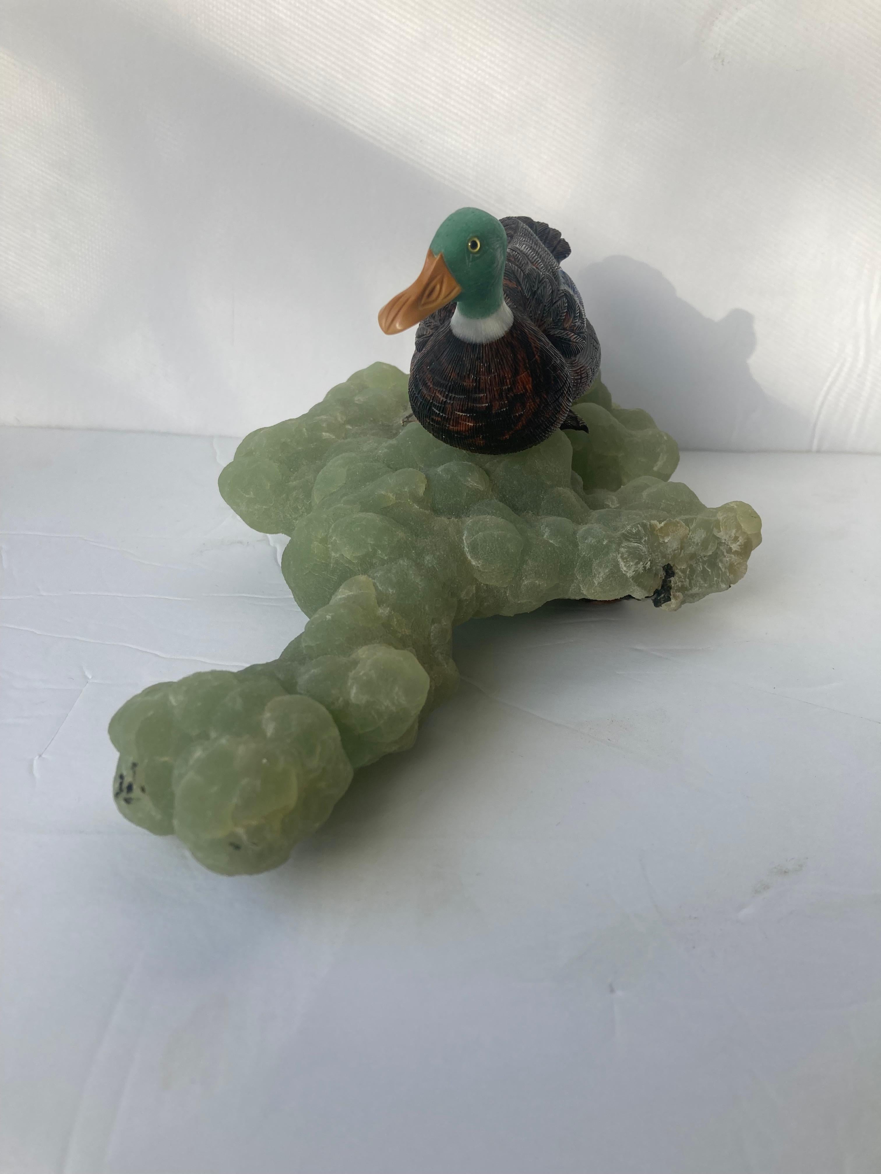 Modern Georg O Wild Duck Carving, Multi Gemstone and 18 Karat Gold Feet, Idar-Oberstein For Sale