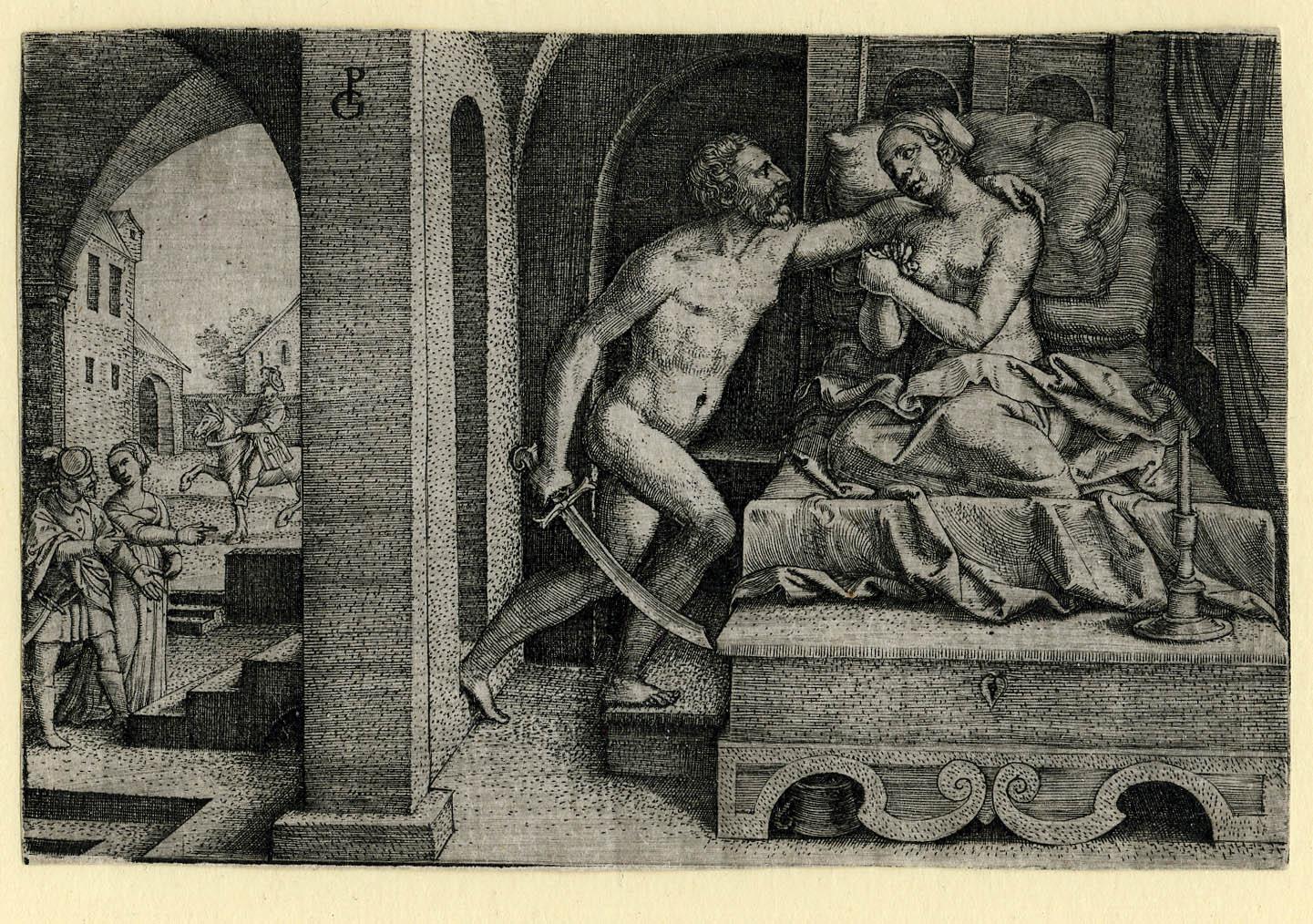 Georg Pencz Figurative Print - Sextus Tarquinius Raping Lucretia