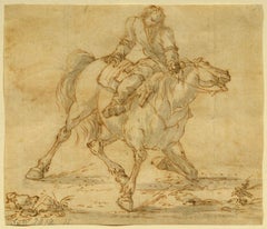 Mounting His Steed, Georg Phillip Rugendas I, German, Old Master, ink, gouache