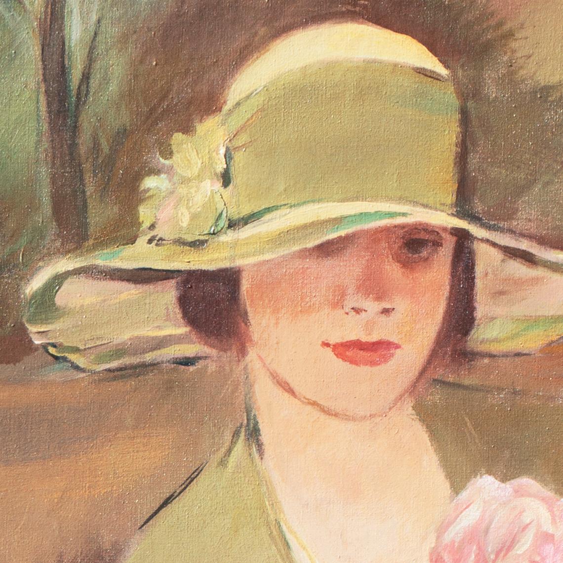 Signed lower left, 'Georg W. Rössner' for Georg Walter Rössner (German, 1885-1972), titled 'Bildnis Lieselotte Friedländer' and painted circa 1926; original artist card verso.

A substantial, Modernist portrait of the German fashion designer and