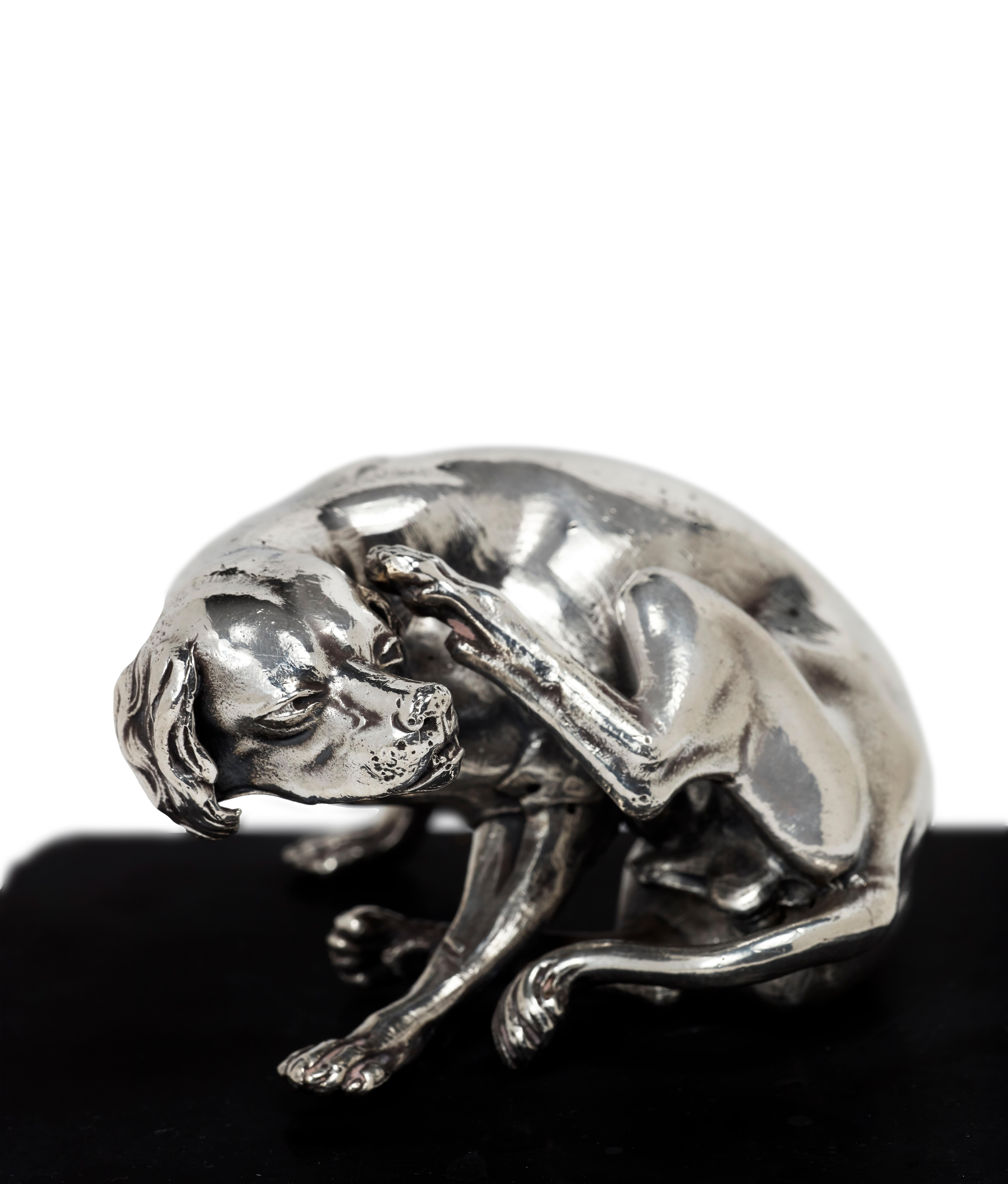 Dog scratching its ear - Silver Figurative Sculpture by Georg Schweigger