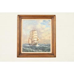 Georg Seekatz Oil Painting on Canvas of Clipper Ship in Carved Giltwood Frame