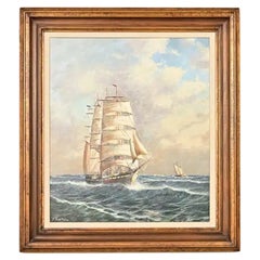 Georg Seekatz Oil Painting on Canvas of Clipper Ship in Carved Giltwood Frame