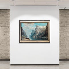 Georg Sommer, «Gran paisaje de fiordo, Noruega», óleo sobre lienzo, firmado